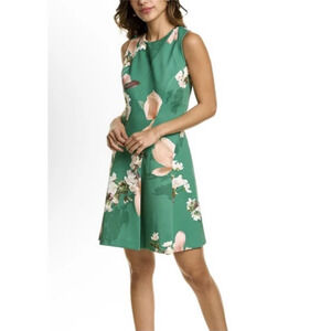 Ted Baker Luxie neoprene green floral skater dress Size 1/US 4 Feminine Cottage